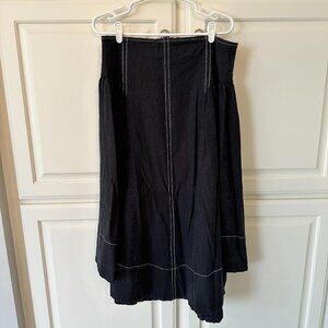 Anthropologie Linen-blend Curved-Hem Black Midi Skirt, Size Large (L)